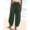 image:imageFlygo Cotton Linen Pants Women Wide Leg Harem Baggy Pants Summer Elastic Waist Flowy Casual Barrel Lantern TrousersArmy Green