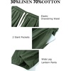 image:imageFlygo Cotton Linen Pants Women Wide Leg Harem Baggy Pants Summer Elastic Waist Flowy Casual Barrel Lantern TrousersArmy Green
