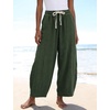 image:imageFlygo Cotton Linen Pants Women Wide Leg Harem Baggy Pants Summer Elastic Waist Flowy Casual Barrel Lantern TrousersArmy Green