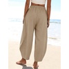 image:imageFlygo Cotton Linen Pants Women Wide Leg Harem Baggy Pants Summer Elastic Waist Flowy Casual Barrel Lantern TrousersKhaki