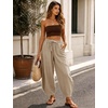 image:imageFlygo Cotton Linen Pants Women Wide Leg Harem Baggy Pants Summer Elastic Waist Flowy Casual Barrel Lantern TrousersKhaki