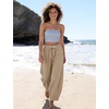 image:imageFlygo Cotton Linen Pants Women Wide Leg Harem Baggy Pants Summer Elastic Waist Flowy Casual Barrel Lantern TrousersKhaki