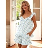 image:imageFlygo Cotton Pajamas for Women Set Floral Pajama Sets Ruffle Cami Top and Shorts Cute Summer Outfits Y2K SleepwearLight Blue