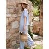 image:imageFlygo Gingham Cotton Pajamas for Women Set 2 Piece Plaid Puff Short Sleeve Henley Top and Long Pants Pjs Lounge SetsBlue