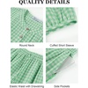 image:imageFlygo Gingham Cotton Pajamas for Women Set 2 Piece Plaid Puff Short Sleeve Henley Top and Long Pants Pjs Lounge SetsGreen