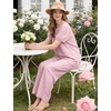 image:imageFlygo Gingham Cotton Pajamas for Women Set 2 Piece Plaid Puff Short Sleeve Henley Top and Long Pants Pjs Lounge SetsPink