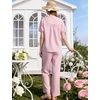 image:imageFlygo Gingham Cotton Pajamas for Women Set 2 Piece Plaid Puff Short Sleeve Henley Top and Long Pants Pjs Lounge SetsPink