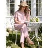 image:imageFlygo Gingham Cotton Pajamas for Women Set 2 Piece Plaid Puff Short Sleeve Henley Top and Long Pants Pjs Lounge SetsPink