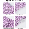 image:imageFlygo Gingham Cotton Pajamas for Women Set 2 Piece Plaid Puff Short Sleeve Henley Top and Long Pants Pjs Lounge SetsPurple