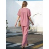 image:imageFlygo Gingham Cotton Pajamas for Women Set 2 Piece Plaid Puff Short Sleeve Henley Top and Long Pants Pjs Lounge SetsRed