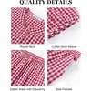 image:imageFlygo Gingham Cotton Pajamas for Women Set 2 Piece Plaid Puff Short Sleeve Henley Top and Long Pants Pjs Lounge SetsRed