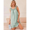 image:imageFlygo Nightgowns for Women Cotton Ruffle Sleepwear House Dresses Gingham Sleeveless Night Gown Sleep Dress with PocketsBean Green