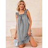 image:imageFlygo Nightgowns for Women Cotton Ruffle Sleepwear House Dresses Gingham Sleeveless Night Gown Sleep Dress with PocketsBlack