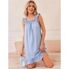 image:imageFlygo Nightgowns for Women Cotton Ruffle Sleepwear House Dresses Gingham Sleeveless Night Gown Sleep Dress with PocketsBlue