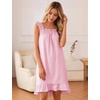 image:imageFlygo Nightgowns for Women Cotton Ruffle Sleepwear House Dresses Gingham Sleeveless Night Gown Sleep Dress with PocketsPink