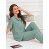 image:imageFlygo Womens 100 Cotton Polka Dot Pajama Set Short Sleeve Button Down Top amp Long Pants Sleepwear with PocketsGreen