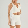 image:imageFlygo Womens 2 Piece Workout Sets Ribbed Crop Tank Top High Waist Shorts Gym Yoga OutfitsBeige