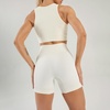 image:imageFlygo Womens 2 Piece Workout Sets Ribbed Crop Tank Top High Waist Shorts Gym Yoga OutfitsBeige