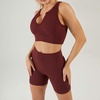 image:imageFlygo Womens 2 Piece Workout Sets Ribbed Crop Tank Top High Waist Shorts Gym Yoga OutfitsCoffee