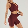 image:imageFlygo Womens 2 Piece Workout Sets Ribbed Crop Tank Top High Waist Shorts Gym Yoga OutfitsCoffee