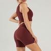 image:imageFlygo Womens 2 Piece Workout Sets Ribbed Crop Tank Top High Waist Shorts Gym Yoga OutfitsCoffee