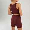 image:imageFlygo Womens 2 Piece Workout Sets Ribbed Crop Tank Top High Waist Shorts Gym Yoga OutfitsCoffee