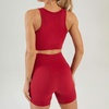 image:imageFlygo Womens 2 Piece Workout Sets Ribbed Crop Tank Top High Waist Shorts Gym Yoga OutfitsWinered