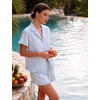 image:imageFlygo Womens Striped Pajama Set Cotton 2 Piece Lounge Pajamas Sets Short Sleeve Ruffle Shirt Shorts Y2K Pj SleepwearSubtle Blue