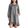 image:imageFlygo Cotton Gingham Nightgowns for Women Crewneck Long Sleeve Button Down Sleepwear Ruffled House Pajama Dress with PocketsBlack