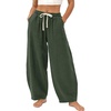image:imageFlygo Cotton Linen Pants Women Wide Leg Harem Baggy Pants Summer Elastic Waist Flowy Casual Barrel Lantern TrousersArmy Green