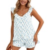 image:imageFlygo Cotton Pajamas for Women Set Floral Pajama Sets Ruffle Cami Top and Shorts Cute Summer Outfits Y2K SleepwearLight Blue