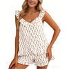 image:imageFlygo Cotton Pajamas for Women Set Floral Pajama Sets Ruffle Cami Top and Shorts Cute Summer Outfits Y2K SleepwearOrange