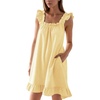image:imageFlygo Nightgowns for Women Cotton Ruffle Sleepwear House Dresses Gingham Sleeveless Night Gown Sleep Dress with PocketsYellow