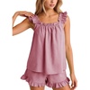 image:imageFlygo Striped Pajamas Set for Women Cotton 2 Piece Lounge Sets Ruffle Cami Top and Shorts Cute Summer Pj SleepwearWine Red