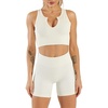 image:imageFlygo Womens 2 Piece Workout Sets Ribbed Crop Tank Top High Waist Shorts Gym Yoga OutfitsBeige
