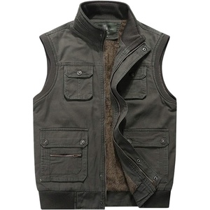 image:imageFlygo Mens Warm Fleece Padded Full Zip Up MultiPocket Outdoor Lightweight Vest XLarge Army Green