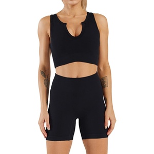 image:imageFlygo Womens 2 Piece Workout Sets Ribbed Crop Tank Top High Waist Shorts Gym Yoga OutfitsBlack