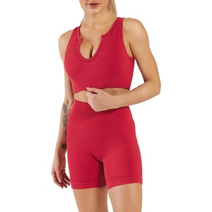 image:imageFlygo Womens 2 Piece Workout Sets Ribbed Crop Tank Top High Waist Shorts Gym Yoga OutfitsWinered