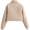 image:imageFlygo Womens Quilted Padded Jacket Diamond Stand Collar Zip up Lightweight Cropped JacketsKhaki