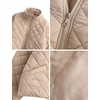 image:imageFlygo Womens Quilted Padded Jacket Diamond Stand Collar Zip up Lightweight Cropped JacketsKhaki