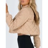 image:imageFlygo Womens Quilted Padded Jacket Diamond Stand Collar Zip up Lightweight Cropped JacketsKhaki
