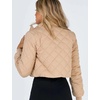 image:imageFlygo Womens Quilted Padded Jacket Diamond Stand Collar Zip up Lightweight Cropped JacketsKhaki