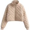 image:imageFlygo Womens Quilted Padded Jacket Diamond Stand Collar Zip up Lightweight Cropped JacketsKhaki