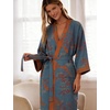 image:imageFlygo Cotton Robes for Women Gauze Kimono Robe Bathrobe Floral Jacquard Japanese Yukata Sleepwear Nightgowns LoungewearDark Blue