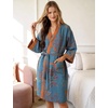 image:imageFlygo Cotton Robes for Women Gauze Kimono Robe Bathrobe Floral Jacquard Japanese Yukata Sleepwear Nightgowns LoungewearDark Blue