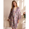 image:imageFlygo Cotton Robes for Women Gauze Kimono Robe Bathrobe Floral Jacquard Japanese Yukata Sleepwear Nightgowns LoungewearDark Purple