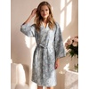 image:imageFlygo Cotton Robes for Women Gauze Kimono Robe Bathrobe Floral Jacquard Japanese Yukata Sleepwear Nightgowns LoungewearGrey