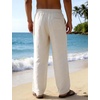 image:imageFlygo Mens Casual Linen Pants Baggy Loose Fit Elastic Waist Drawstring Pants Straight Wide Leg Beach Trousers with PocketsBeige