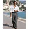 image:imageFlygo Mens Casual Linen Pants Baggy Loose Fit Elastic Waist Drawstring Pants Straight Wide Leg Beach Trousers with PocketsGrey
