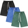 image:imageFlygo Mens 3 Pack Athletic Sweat Shorts Acid Washed Cotton Elastic Waist Drawstring Gym Workout Jogger Pants with PocketsBlackdarkbluegreen